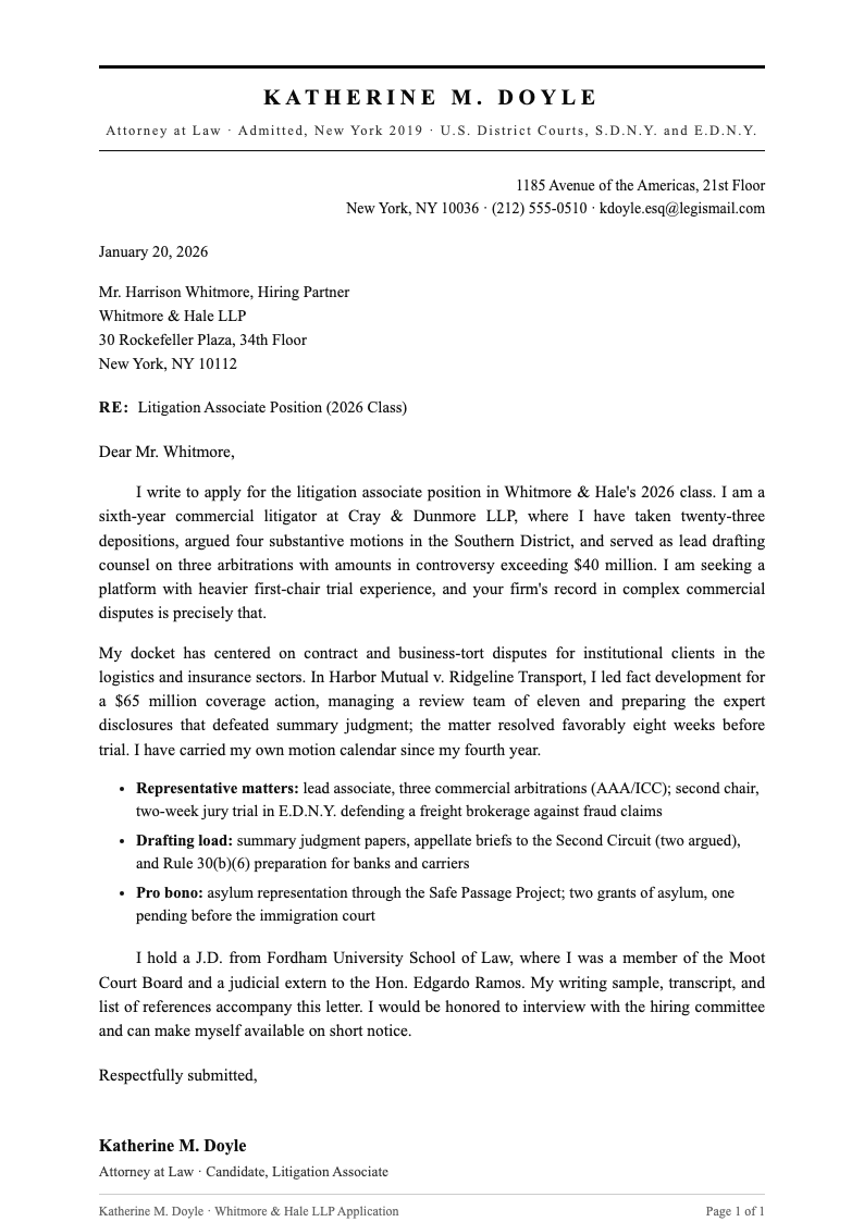 Legal formal cover letter